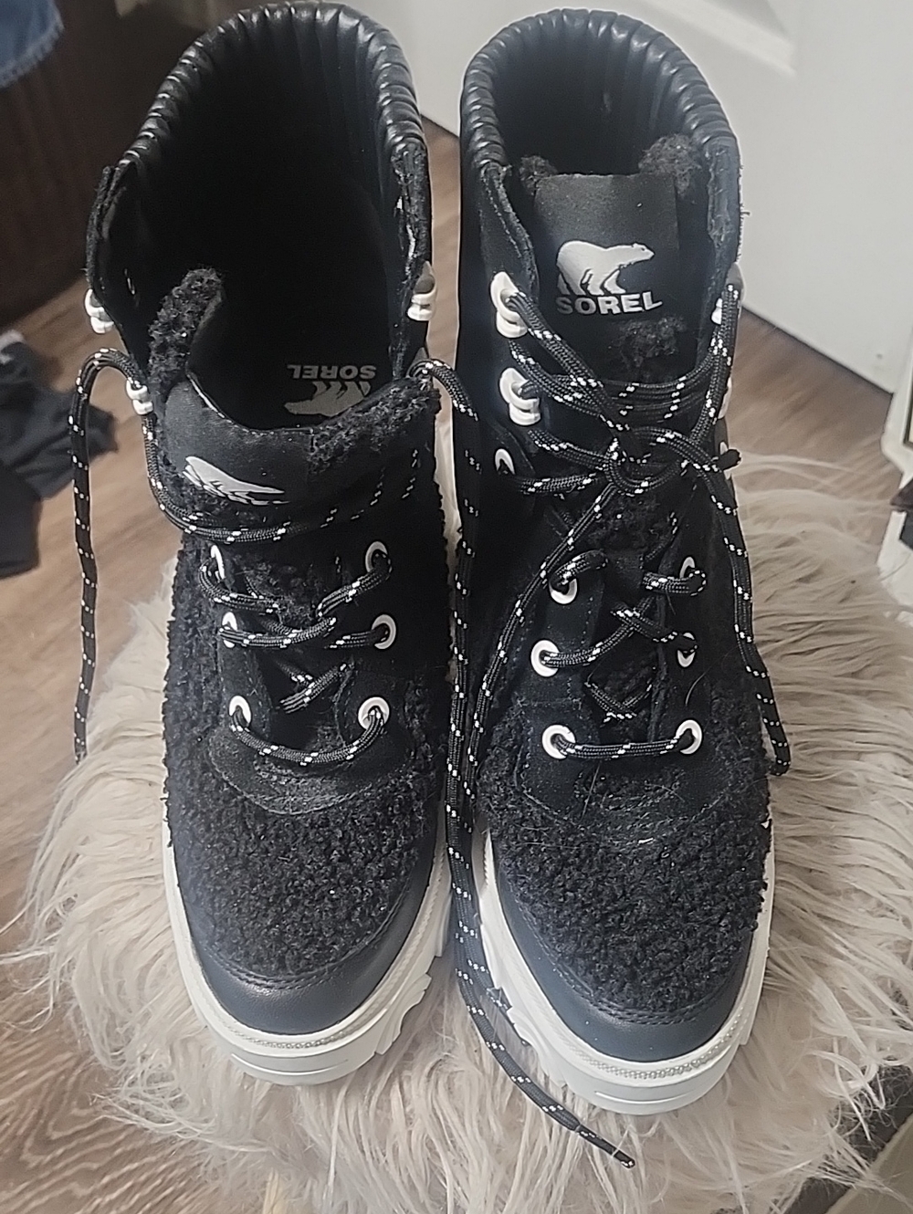 Sorel Black Sherpa Lace-Up Winter Boots